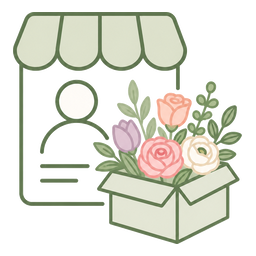 Flower shop front with a trade account card and a box of flowers